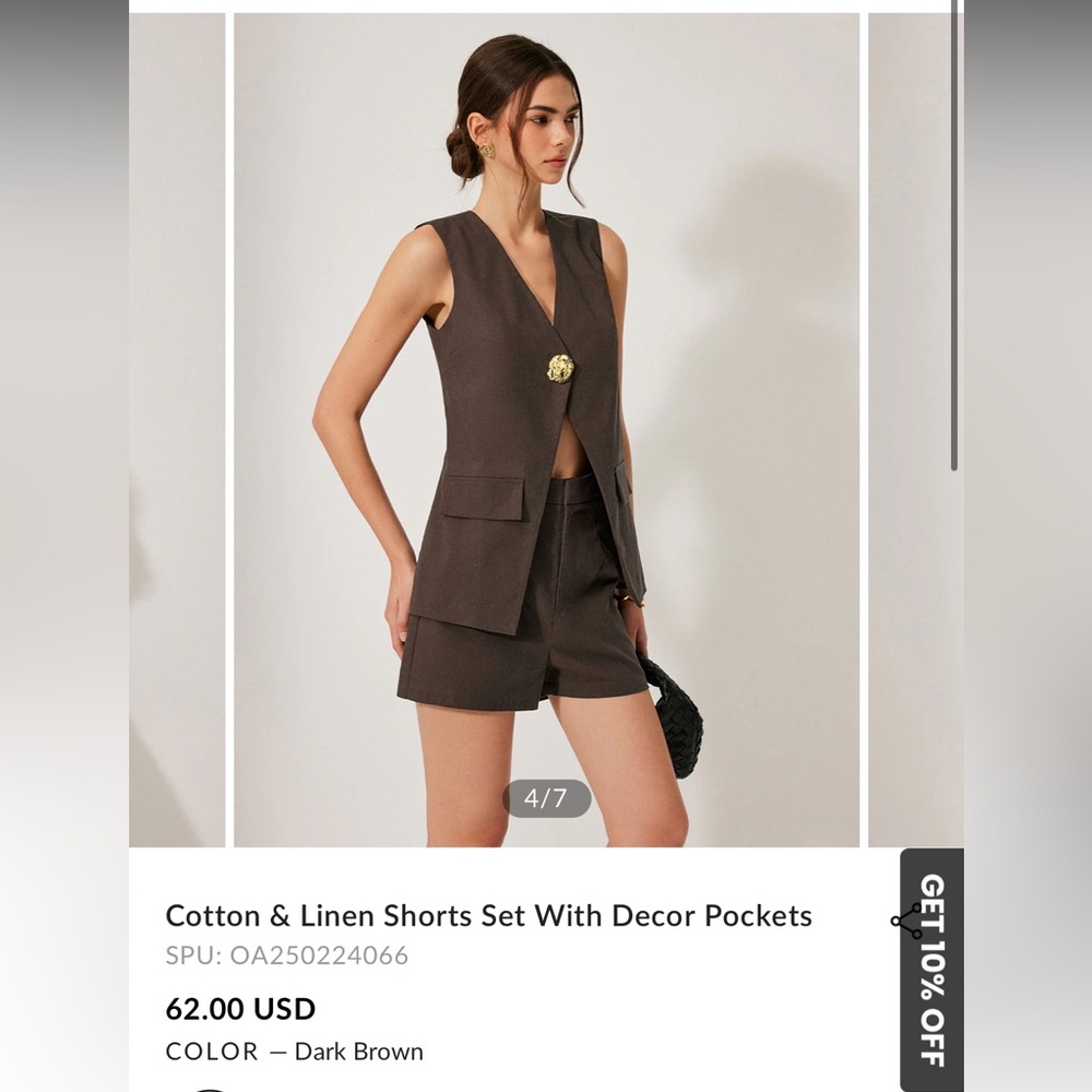 Commense Brown Cotton & Linen Shorts Set